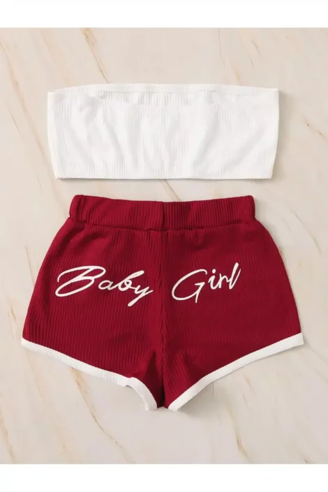 Baby Girl Bordo Şort Takımı